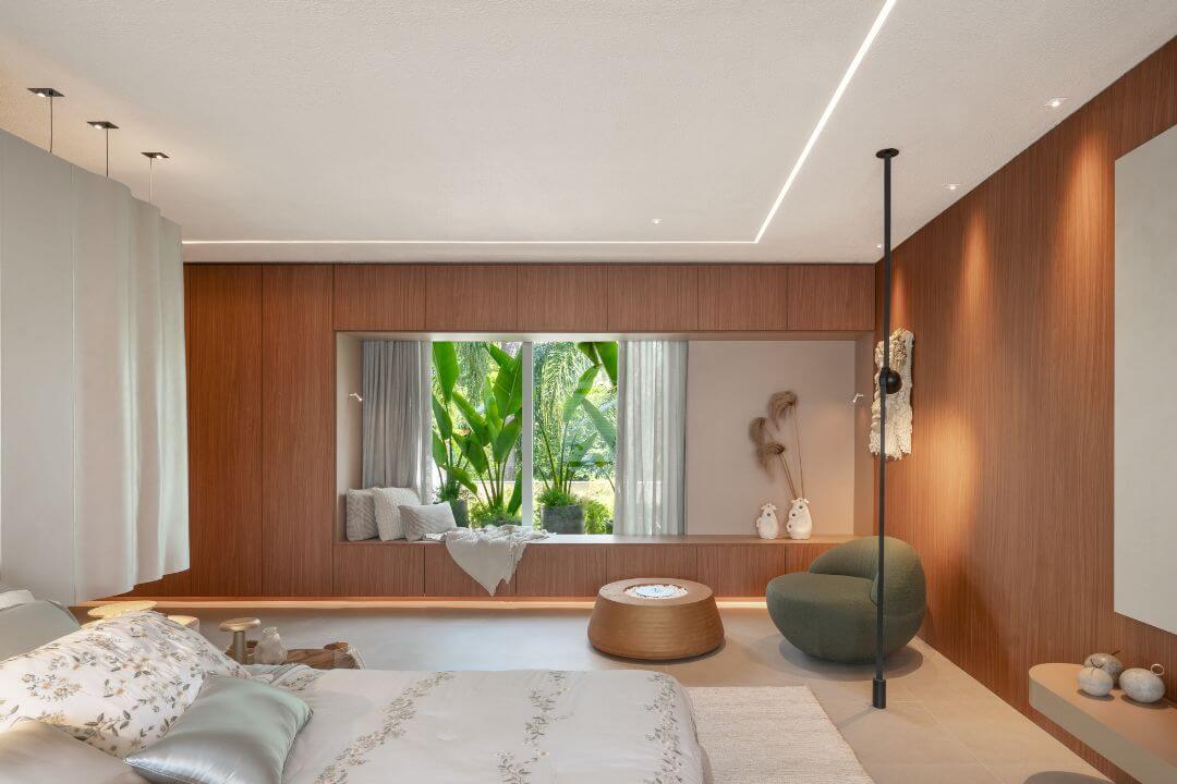 Spa com lareira ecológica Somer Round em base de pedra.